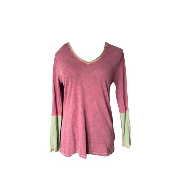 Patagonia Womens Long Sleeve V-Neck Top Size M Red Green Contrast Outdoors Gorp - Picture 1 of 11